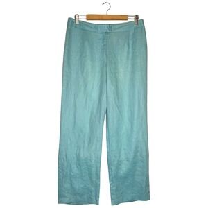 Liz Claiborne Pants Womens 14 Linen Audra Wide Leg Beach Lagenlook Mint Blue